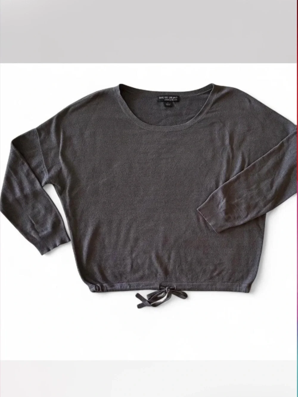 Barefoot Dreams CozyChic Ultra Lite Gray Pullover Tie Hem Top L - Picture 2 of 8